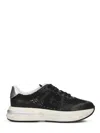 Premiata Textured Leather And Mesh Sneakers With Sole In Black