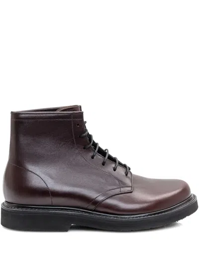 Premiata Topstitched Lace-up Boots In Brown