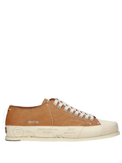 Premiata Vince Calf Leather Low-top Sneakers With Rubber Toe In Brown