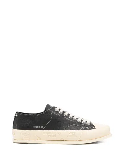 Premiata Vincent 015 Leather Sneakers Round Toe In Black