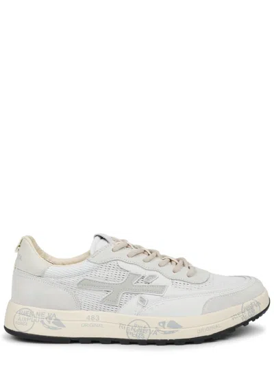Premiata Nous Mesh Calf Leather Printed Sneakers In White