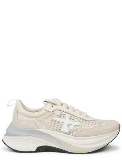 Premiata Perforated Upper Sneakers With Cushioned Sole And Logo Detail In Neutral