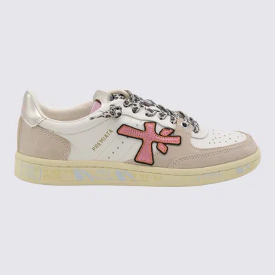 PREMIATA WHITE AND PINK LEATHER CLAYD SNEAKERS