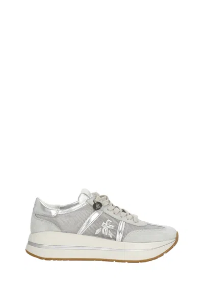 Premiata White Bethcoin 8148 Suede Inserts Sneakers In Gray