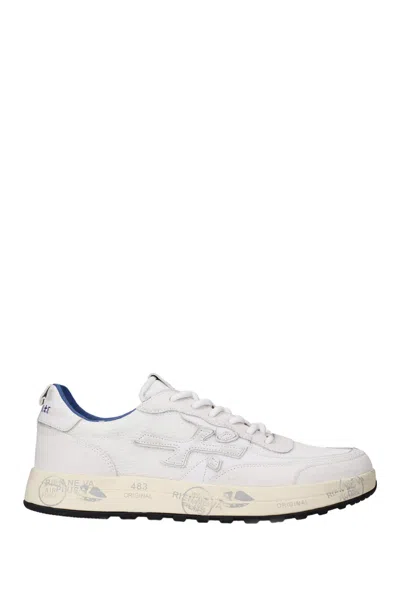 Premiata White Nous Leather And Canvas Sneakers
