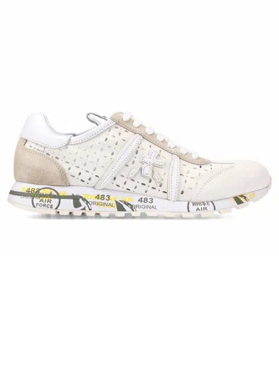 Premiata White Nylon And Grey Suede Lucy Sneakers