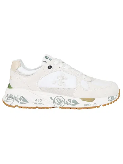 PREMIATA WHITE NYLON AND SUEDE SNEAKERS