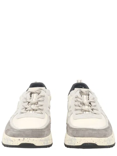 Premiata White Padded Collar Branded Tab Suede Sneakers