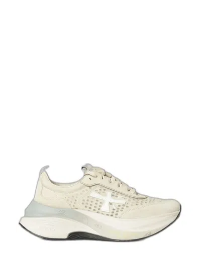 Premiata White Sneakers With Calf Leather In Neutral