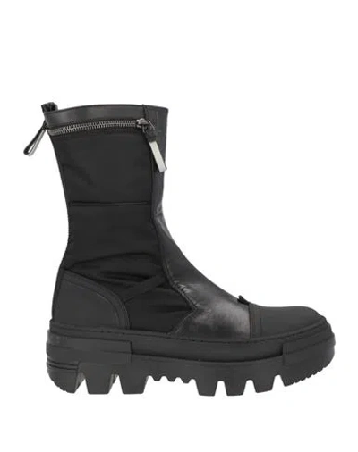Premiata Woman Ankle Boots Black Size 8 Textile Fibers, Synthetic Material, Leather
