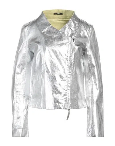 Premiata Woman Jacket Silver Size 4 Ovine Leather