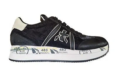 Pre-owned Premiata Women's Sneakers In Leather And Nylon Conny_6987 Black