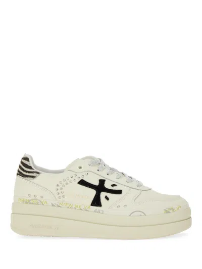 Premiata Women's Sneakers In Leather With Zebra Details, Micol 7752 In White