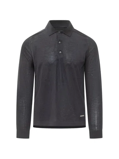 Premiata Wool And Silk Long-sleeve Polo Shirt Blue