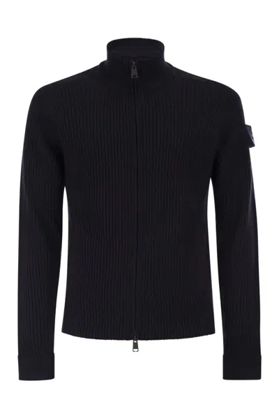 Premiata Wool Cardigan With Zip In Blue