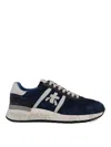 Premiata Suede And Technical Fabric Blue Lander Sneakers In Blue