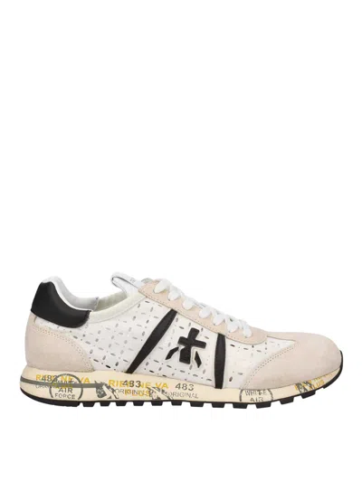 Premiata Lucy Suede And Perforated Fabric Sneakers In Multi