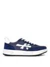 Premiata Layered White Sneakers With Textured Leather And Tpu Overlays In Blue