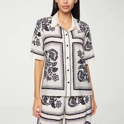 Premier Amour Floral Womens Short Sleeve Blouse In White