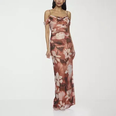 Premier Amour Off The Shoulder Womens Short Sleeve Floral Maxi Dress In Brown