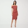 Premier Amour Off The Shoulder Womens Short Sleeve Midi Sheath Dress In Red
