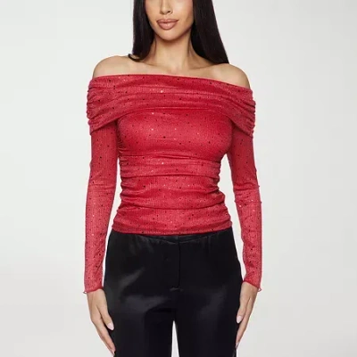 Premier Amour Off The Shoulder Womens Straight Neck Long Sleeve Blouse In Red