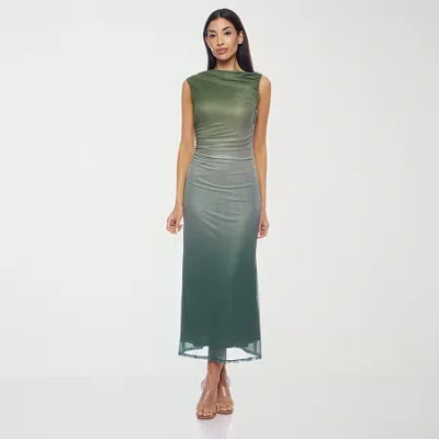 Premier Amour Ombre Womens Sleeveless Midi Sheath Dress In Green