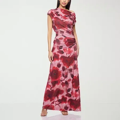 Premier Amour One Shoulder Womens Short Sleeve Floral Maxi Dress In Pink