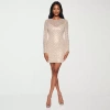 Premier Amour Womens Beaded Sequin Long Sleeve Sheath Dress In Silver