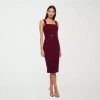 Premier Amour Womens Belted Sequin Sleeveless Midi Sheath Dress In Red