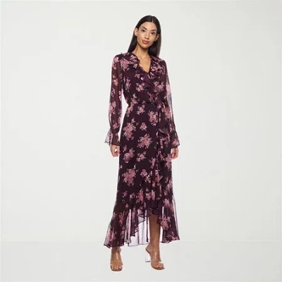 Premier Amour Womens Long Sleeve Floral High-low Maxi Dress In Red
