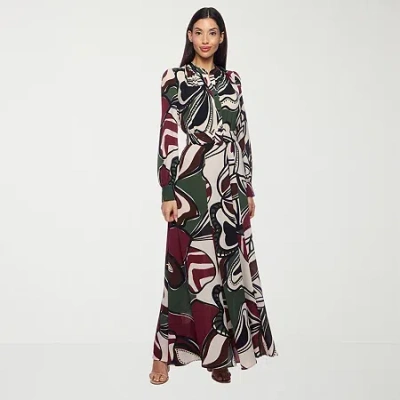 Premier Amour Womens Long Sleeve Floral Maxi Dress In Green