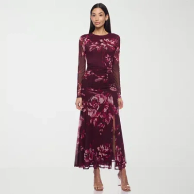 Premier Amour Womens Long Sleeve Floral Sheath Dress In Red