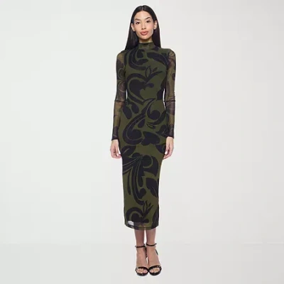 Premier Amour Womens Long Sleeve Midi Sheath Dress In Green
