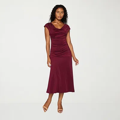 Premier Amour Womens Midi Cowl Neck Sleeveless Cap Evening Gown In Red