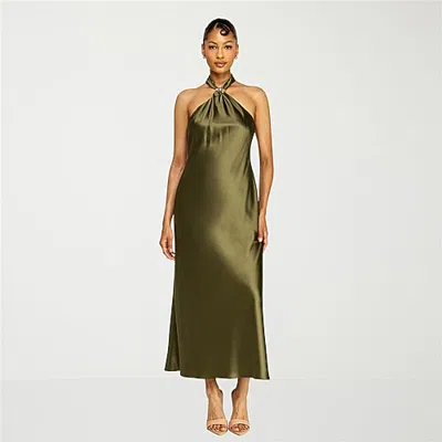 Premier Amour Womens Midi Halter Neck Sleeveless Evening Gown In Green