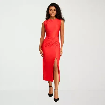 Premier Amour Womens Midi Round Neck Sleeveless Sheath Dress In Animal Print