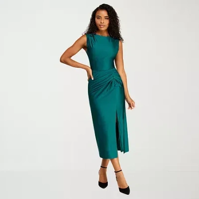 Premier Amour Womens Midi Round Neck Sleeveless Sheath Dress In Green