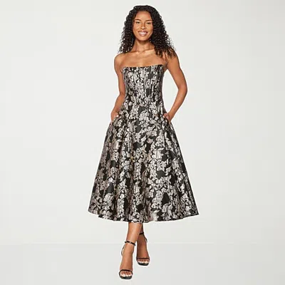 Premier Amour Womens Midi Scoop Neck Sleeveless Floral Fit + Flare Dress In Black