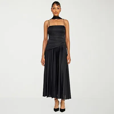 Premier Amour Womens Midi Straight Neck Sleeveless Fit + Flare Dress In Black