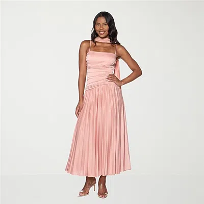 Premier Amour Womens Midi Straight Neck Sleeveless Fit + Flare Dress In Pink