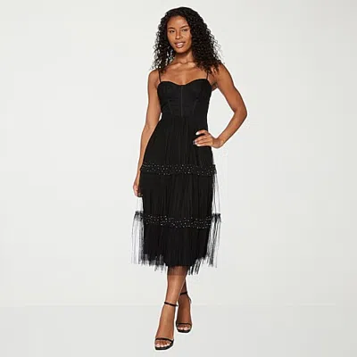 Premier Amour Womens Midi Sweetheart Neck Sleeveless Fit + Flare Dress In Black