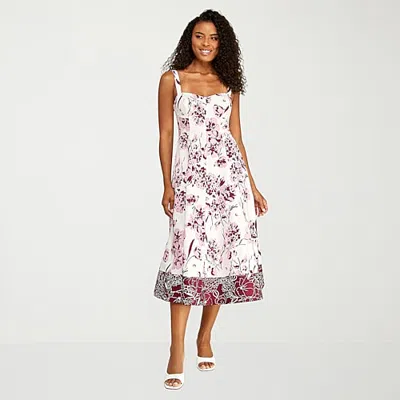 Premier Amour Womens Midi Sweetheart Neck Sleeveless Floral Fit + Flare Dress In Nude