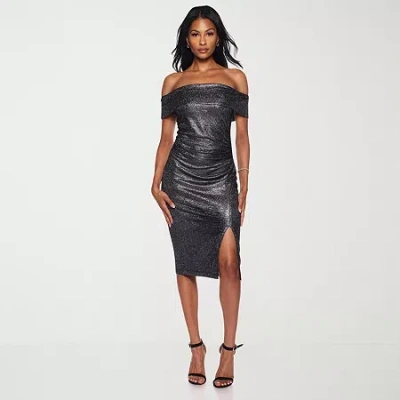 Premier Amour Womens Off The Shoulder Short Sleeve Sheath Dress In Black