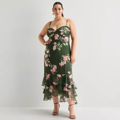Premier Amour Womens Plus High-low Sweetheart Neck Sleeveless Maxi Dress In Green