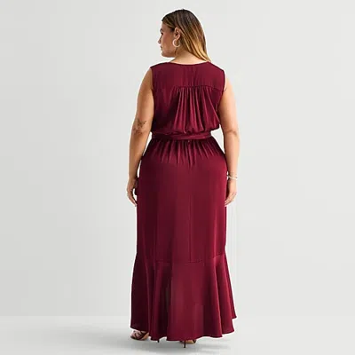 Premier Amour Womens Plus High-low V Neck Sleeveless Satin Evening Gown In Red