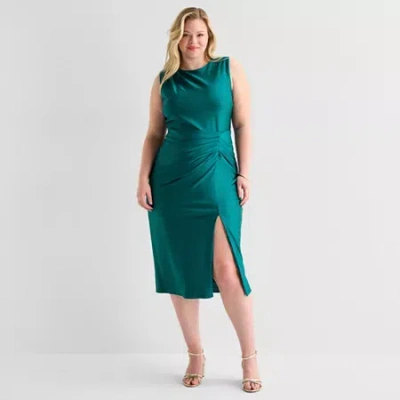 Premier Amour Womens Plus Midi Round Neck Sleeveless Sheath Dress In Green