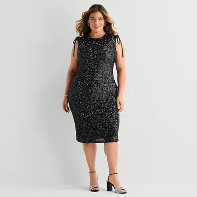 Premier Amour Womens Plus Midi Scoop Neck Sleeveless Sheath Dress In Black