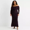 Premier Amour Womens Plus Off The Shoulder Long Sleeve Polka Dot Maxi Dress In Black