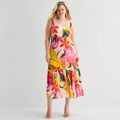 Premier Amour Womens Plus Straight Neck Sleeveless Maxi Dress In Multi